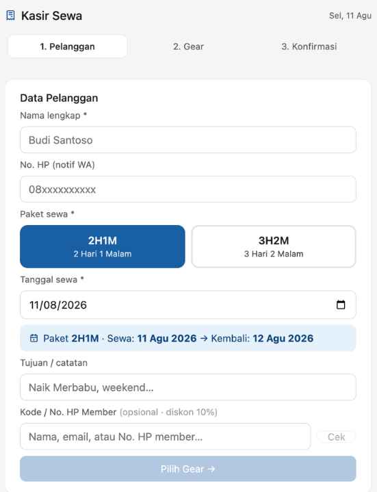 Screenshot aplikasi kasir yang dibangun di workshop
