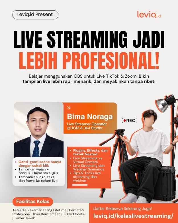 Poster Kelas Live Streaming Pro — Tutorial OBS Studio bersama Bima Noraga
